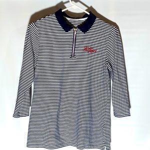 NWOT Tommy Hilfiger Women Stripes Black And White Boho Blouse Top Collar M